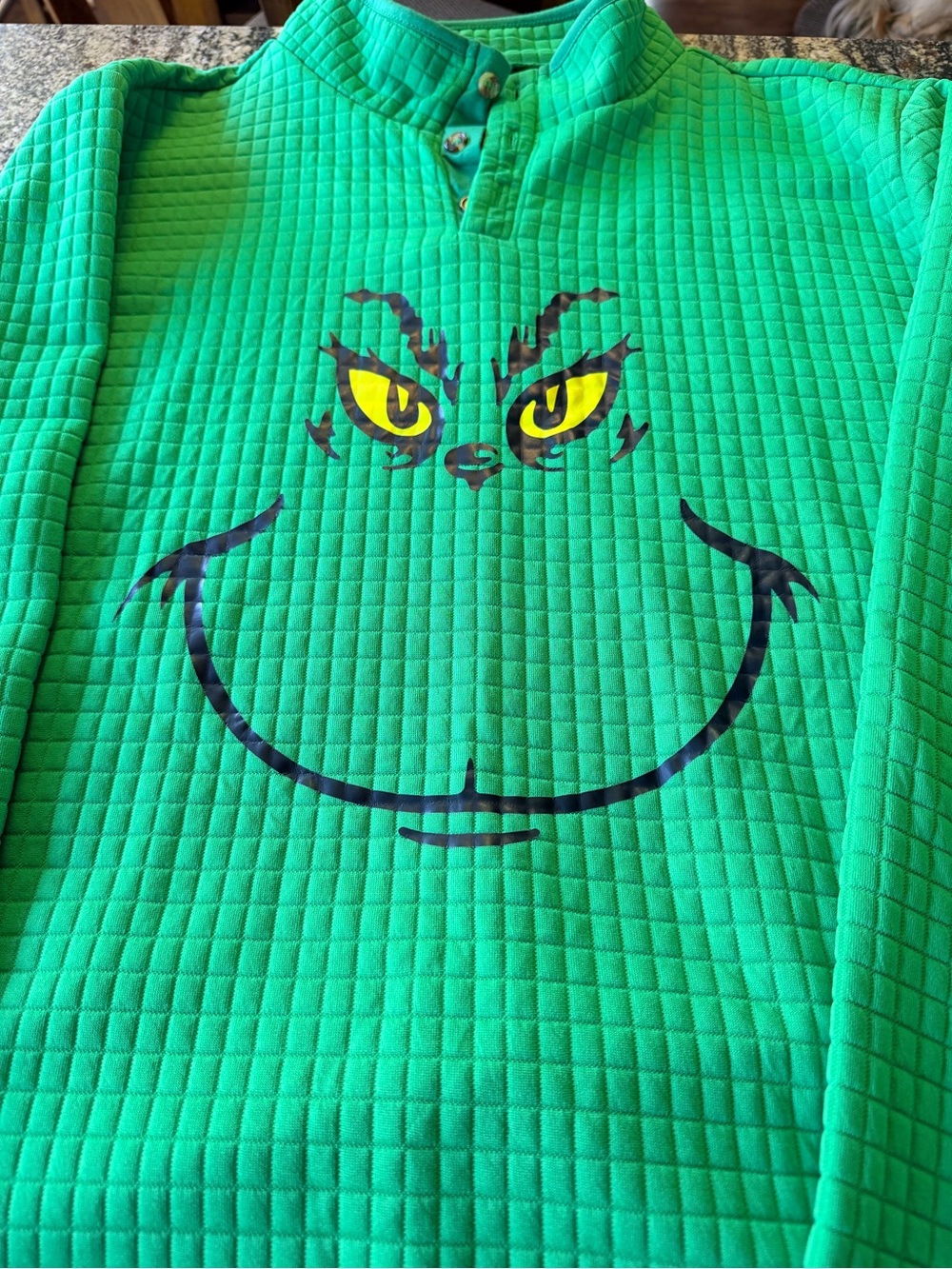 Dr. Seuss Green Grinch Quilted Pullover with Yellow Eyes